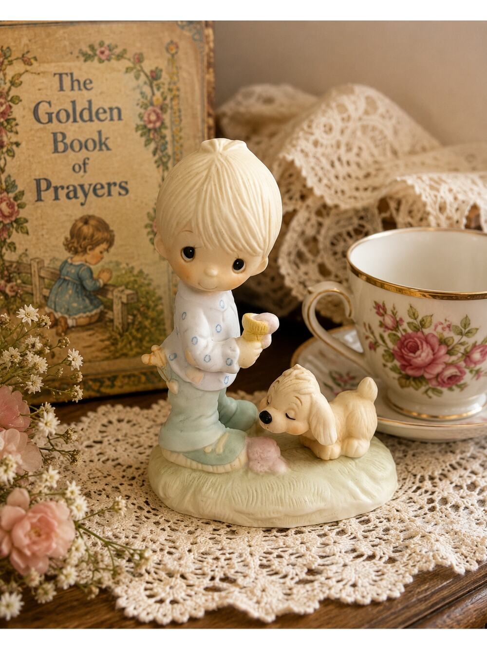 Precious Moments Praise The Lord Anyhow Boy & Puppy Figurine